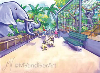Illustrations from Bruno & Frida Go To New York by New Orleans artist Melissa Vandiver.