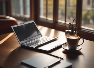 A person is sitting on a couch, animatedly raising a fist in the air with a smile, holding a laptop on their lap. Surrounding them are numerous cardboard boxes with colorful sticky notes attached, suggesting a home-based business setup.