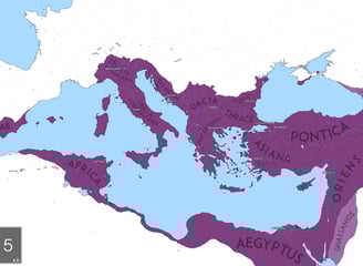 Map of the Eastern Roman Empire at its greatest extent under Justinian I (c. 565 CE