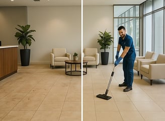 Office lobby before and after floor cleaning