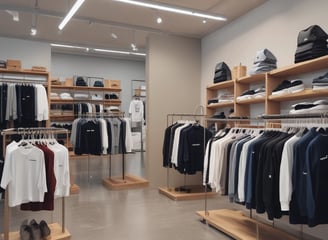 A retail store interior displaying modern electronic devices on white shelves. The walls are accented with pink lighting, and products from Samsung are prominently featured. In the foreground, several smartphones are showcased on stands, with various accessories visible on racks. The space is sleek and well-organized, emphasizing a contemporary technology theme.