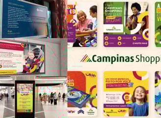 Materiais gráficos do Campinas Shopping voltados ao público infantil e familiar