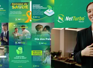 Posts institucionais da Net Turbo sobre conectividade e segurança digital