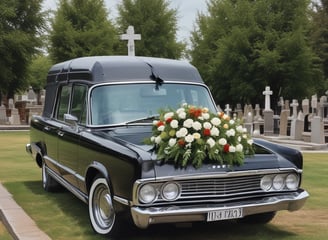 bestattungsfahrzeug auf dem friedhof
