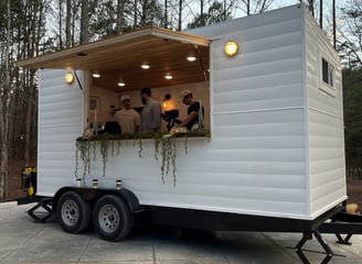 custom coffee trailer built for Honeymoon coffee serves coffee and speciality drinks at weddings