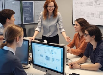 A woman teaching a group of students