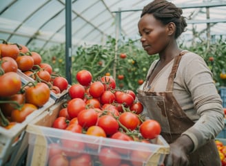 a woman in overall harvesting agricultural crops