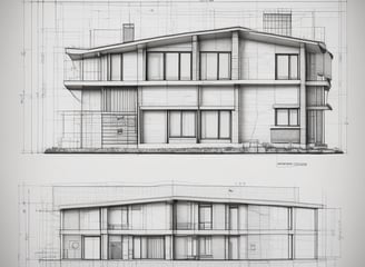 a drawing of a building with a large building in the background