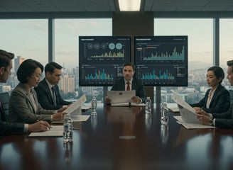 a group of business people sitting around a conference table
