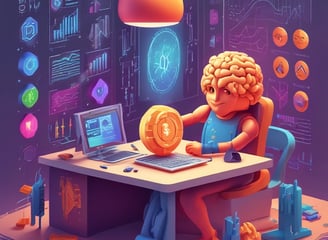 A person is typing on a MacBook Pro, viewing a website titled 'Personalize your portfolio.' The webpage displays three sections related to investing, each with different images and text. The laptop is on a grey table with a dark sofa and indoor plants in the background.