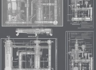 A complex network of industrial equipment featuring shiny metal pipes and machinery, including motors and valves. The setup appears to be part of a processing or manufacturing plant, highlighting various components and instrumentation involved in industrial operations.