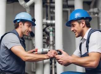 A large industrial cylindrical machine wrapped in a turquoise covering is positioned in a spacious factory setting with high ceilings and overhead beams. The machinery has visible gears and is mounted on a sturdy base. Nearby on the floor, there is a blue motor and various pieces of metal equipment scattered around. The industrial environment is well-lit, with natural light coming from the windows above.