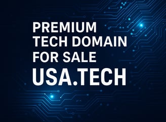 USA.TECH domain for sale banner with U.S. flag and tech circuit background