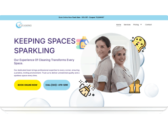 Modern cleaning website with streamlined layout, vibrant visuals, and scheduling.