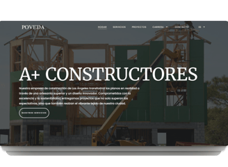 Sitio web de construcción robusto con galerías de proyectos y elementos de diseño industrial.