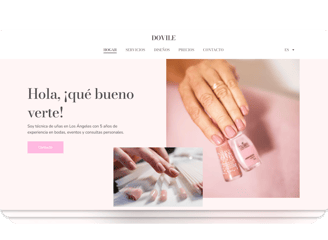 Sitio web de salón de uñas responsivo con imágenes vibrantes, menús claros y diseño fácil de usar.