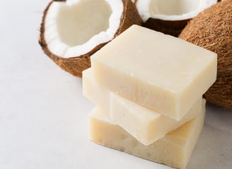 a bunch of coconut oil soap bars with coconut oil