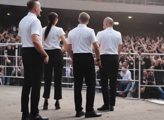 A security post with large glass windows under a slanted roof. The building is primarily grey with prominent red accents. In the background, there are lush green trees and overcast skies, suggesting a cloudy day. The post has 'POS SECURITY 02' written on it.
