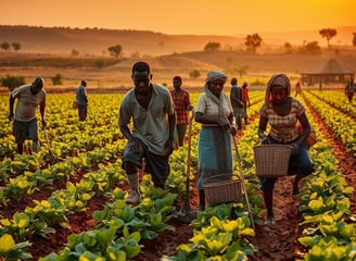 a group of people standing in a field