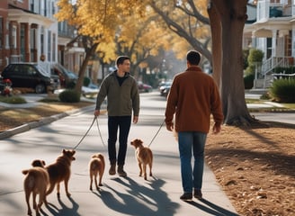 man in black jacket and gray pants walking with brown short coated dog on snow covered