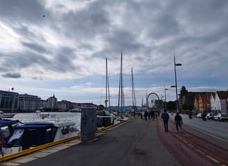 boats in the background of Bergen's harbour