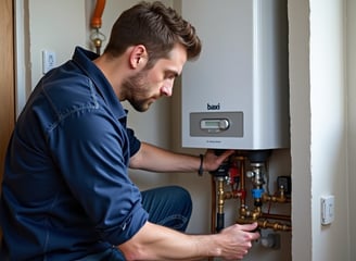 A gas engineer carrying out a Baxi boiler maintenance