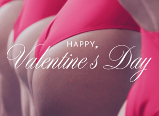 a group of women in bikinis with the words happy valentine's day