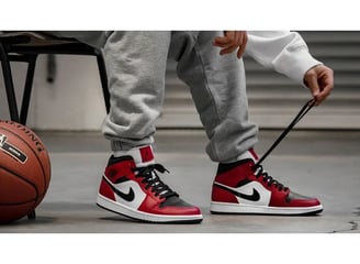 Air Jordan 1 Mid 'Chicago Black Toe' sneakers in black, white, and red with high-top design and Nike Swoosh