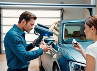 Man with GPS Tracking Device detector looking at a person's vehicle.