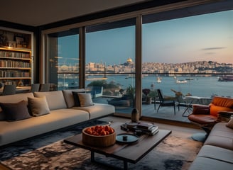 interior of an apartment in Istanbul with water-facing views