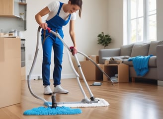A minimalist arrangement of eco-friendly cleaning products including various bottles, containers, and packaging. The items are neatly placed on a soft beige fabric backdrop, emphasizing a sustainable and natural aesthetic.