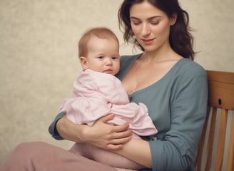 A pregnant woman wearing a lace bralette and black underwear is gently cradled by another person. The lighting creates dramatic shadows across their bodies, accentuating the rounded belly. A tender and intimate moment is captured.