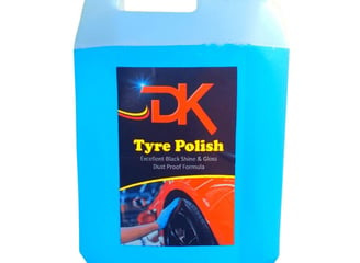 1. Highly concentrated DK Tyre Polish in a 5-liter container, providing high gloss and dust-proof shine for tyres.  2. DK Tyr