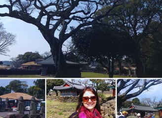 Foto da autora explorando o vilarejo de Seongeup, com diferentes ângulos que capturam a essência.