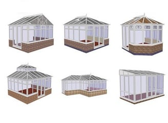 CAD drawing of various conservatory designs available from Steve Layfield Windows