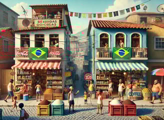 mercearias concorrentes, a da esquerda é branca e a da esquerda é azul, em um embate pela clientela