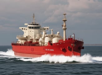 picture of a red 1950 oil tanker