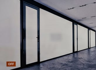meeting rooms with glass with Smart Film applied in mode off opaque