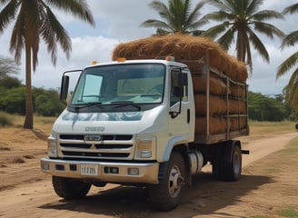 Workers are engaged in loading a truck with large green watermelons in an open field. Several people are standing on or near the truck, coordinating the loading process. The scene is set in a rural area with green vegetation surrounding the activity.