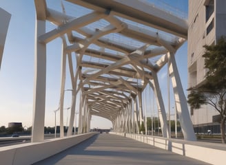 An elegant, geometric wall display with golden lighting and triangular patterns features prominently. Intricate, illuminated lines criss-cross the surface, creating a diamond-like pattern. A central abstract logo or emblem stands out amidst the design. A large column is visible on the right, and glass doors on the left reveal a glimpse of a decorated interior.