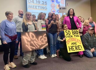 Representative Aime Wichendahl and the Insufferable Wenches of Iowa gather before a protest