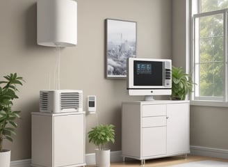 A white Amazon device, possibly a smart speaker, is positioned in the center with a soft focus on colorful LED strip lights forming an arch around it. The LED lights display a gradient of colors including purple, pink, blue, and green.