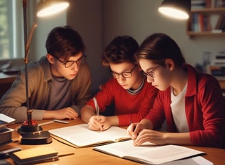 A pair of eyeglasses rests atop a laptop keyboard. The scene is softly lit with a warm, blurred light effect creating a cozy atmosphere. The glasses have a thin, dark frame and the laptop is partially visible, showing a few keys and part of the touchpad area.