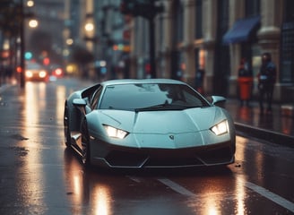 A luxury car adorned with sparkling crystals covering the hood and parts of the body. The car has a blue and silver color scheme with a distinctive grille and emblem on the front. The headlights are rectangular, and the vehicle exudes an opulent and extravagant appearance.