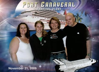 Sheila, Kyrstin, Lady and The Pirate board Carnival Glory