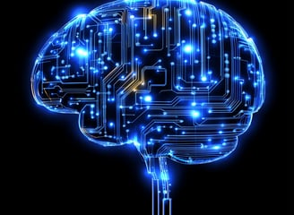 Cérebro digital com circuitos, simbolizando inteligência artificial e tecnologia avançada
