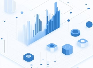 Gráfico 3D abstrato em azul, representando análise de dados, estatísticas e visualização gráfica.