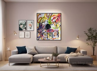 Sala de estar com mix de estilos de quadros na parede