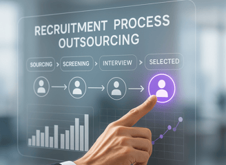 a person pointing at a business process for recruitment process outsourcing