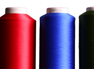 3 Polyester yarn cones in red, blue and black